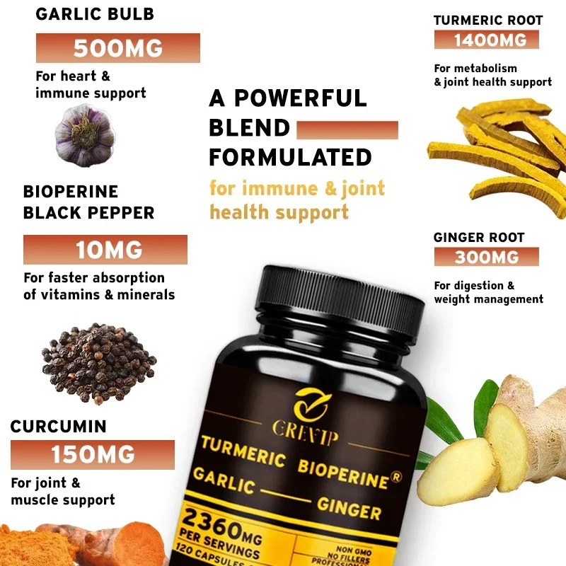 4-in-1 Calcium Supplement for Women and Men – Bone & Heart Health Complex with Vitamin D3, K2, Turmeric, Garlic & Ginger Root – Supports Immunity, Joints & Digestion