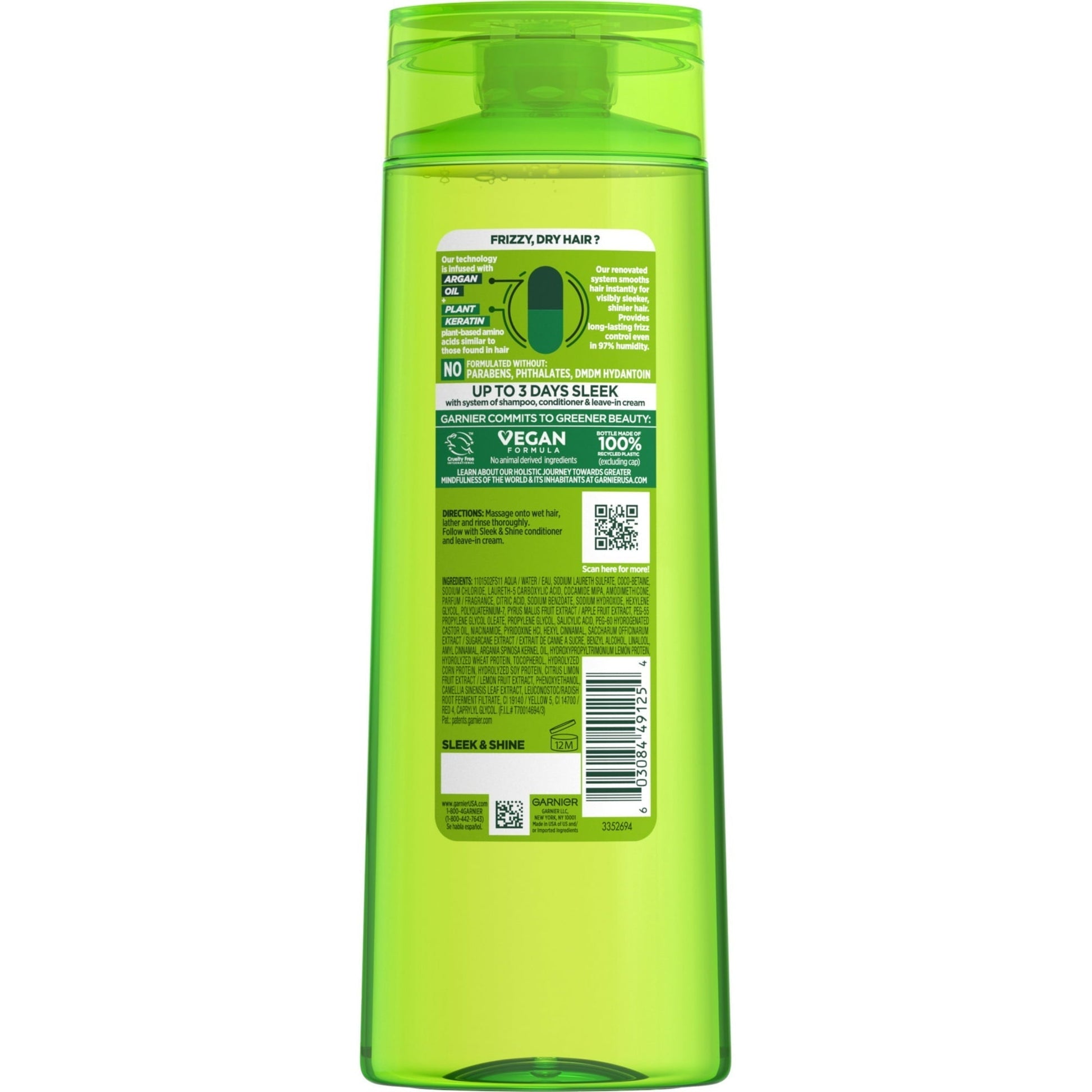 Garnier Fructis Sleek and Shine Fortifying Shampoo for Frizzy, Dry Hair, 12.5 fl oz