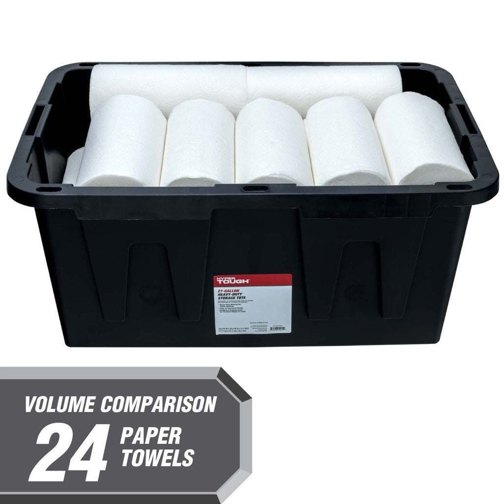 Hyper Tough Large Storage Bin, 27 Gallon Plastic Storage Container with Snap-On Lid, Black and Red