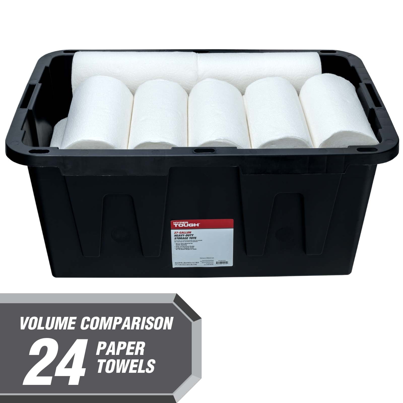 Hyper Tough Large Storage Bin, 27 Gallon Plastic Storage Container with Snap-On Lid, Black and Red