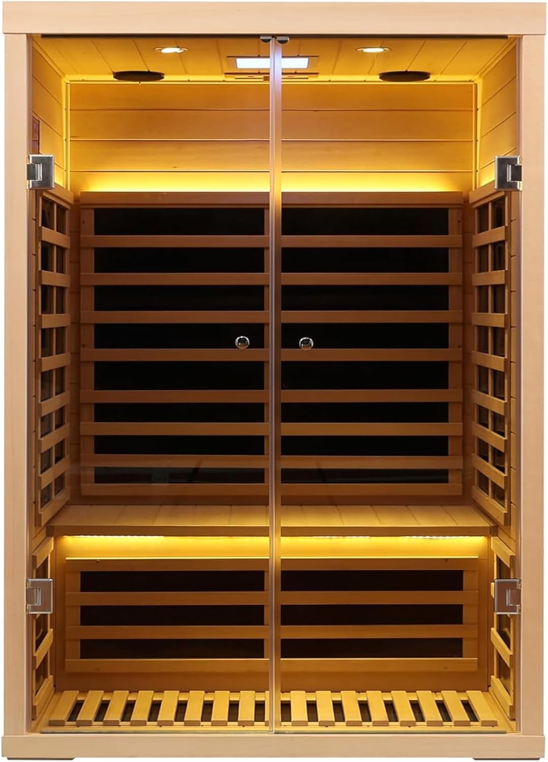 Hemlock 2 Person Low EMF Far Infrared Sauna, Home Indoor Sauna, Luxury Tempered Glass Doors