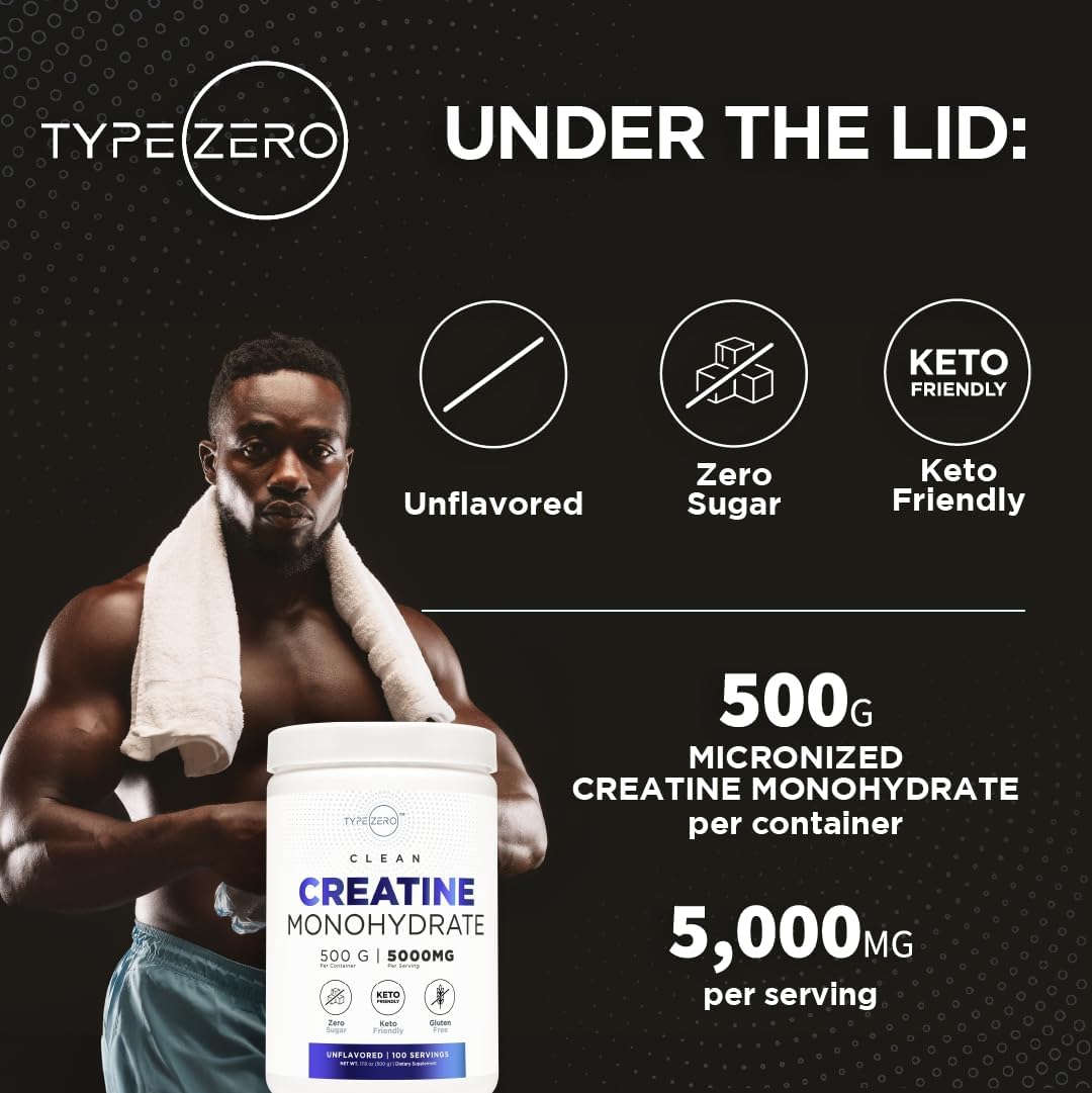 Type Zero Creatine Monohydrate, 500g, Micronized, Unflavored