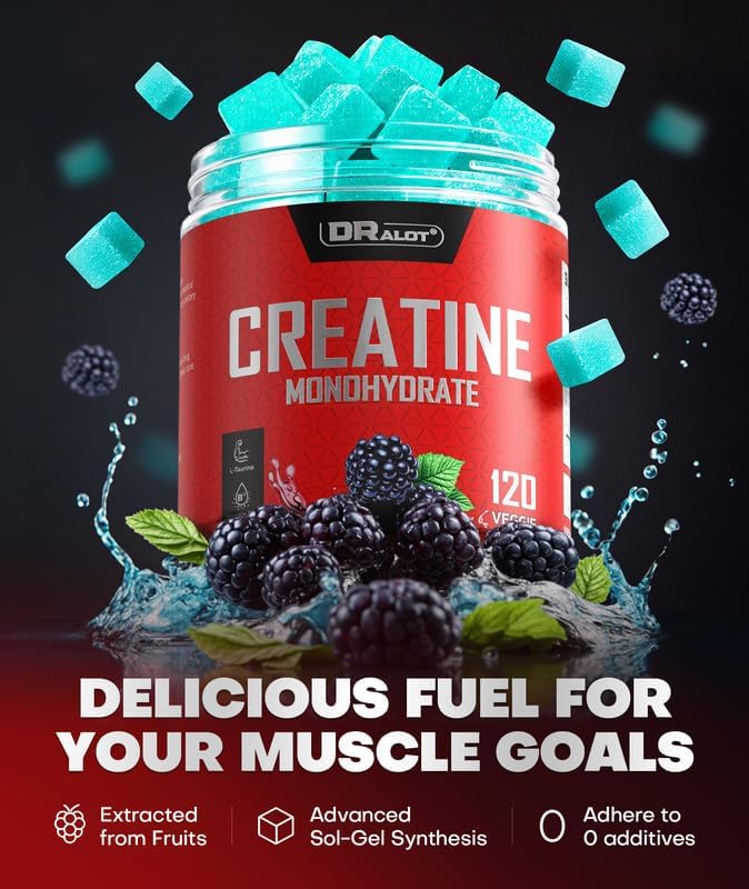 Dralot Creatine Gummies, 5000mg, Vegan Pre-Workout Boost