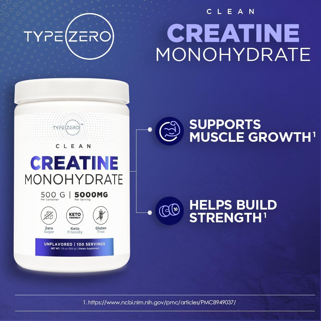 Type Zero Creatine Monohydrate, 500g, Micronized, Unflavored