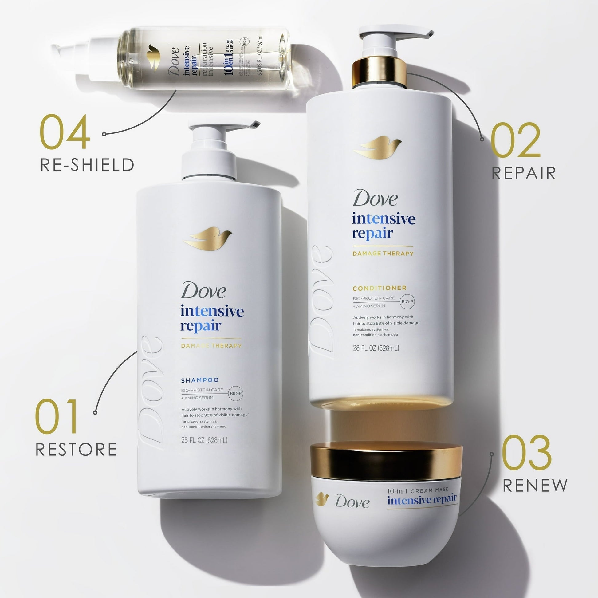 Dove Shampoo for Women Intensive Repair with Bio-Protein Care Technology and Amino Serum, 28 oz