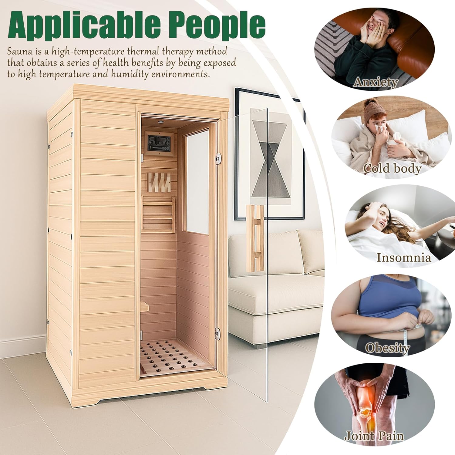 Far Infrared Sauna for 1 Person - 1050W Fast Heating, Canadian Hemlock Wood Home Sauna with Bluetooth Speaker