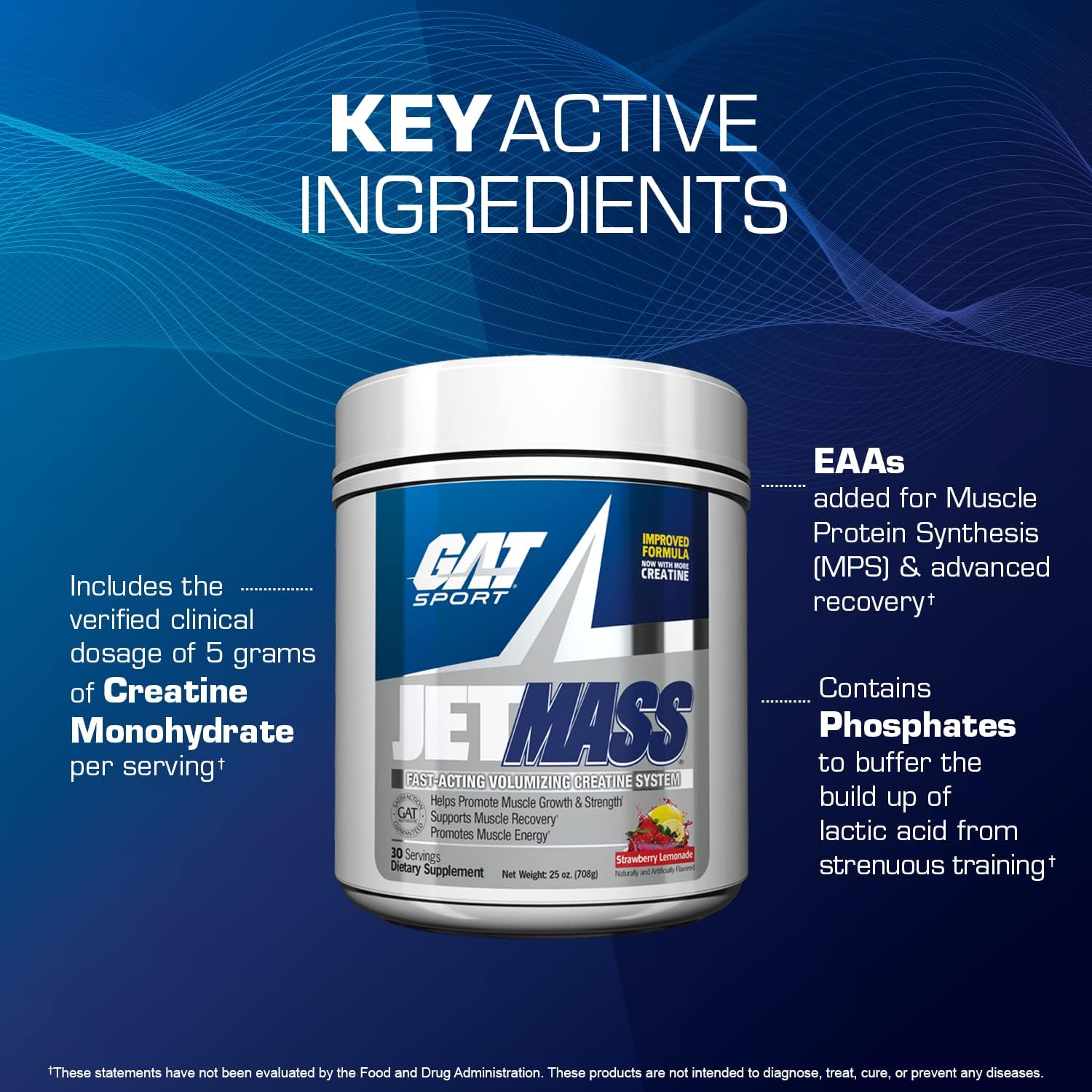 GAT Sport JetMass Creatine Powder, 30 Servings, Tropical Ice