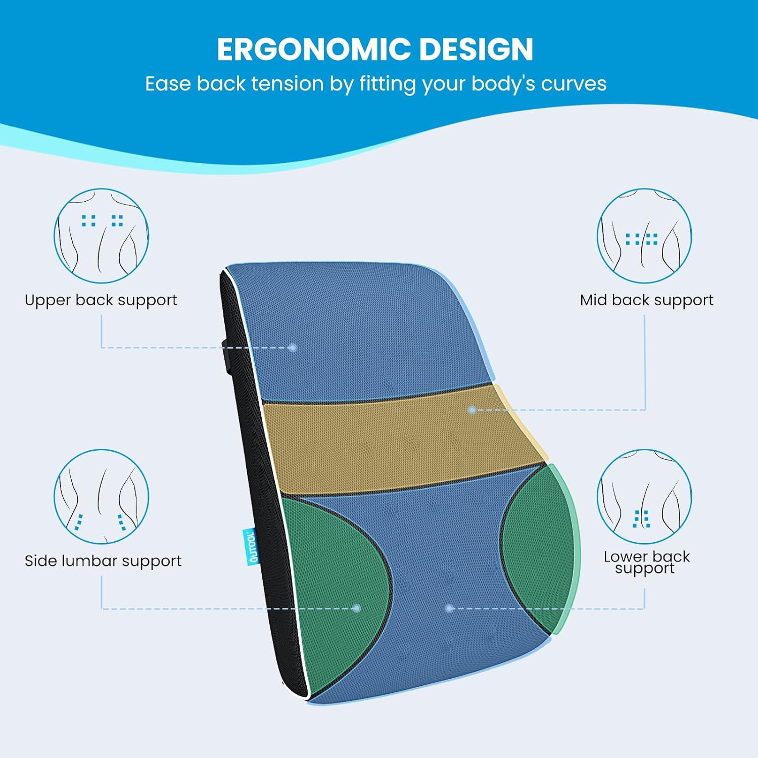 QUTOOL Memory‑Foam Lumbar Support Pillow with Breathable Mesh Cover