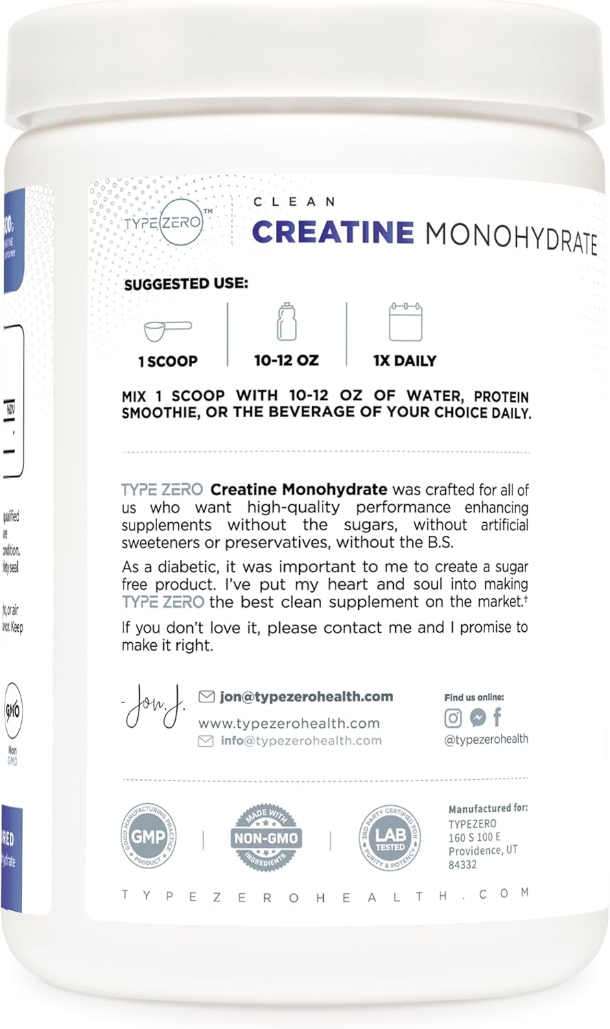 Type Zero Creatine Monohydrate, 500g, Micronized, Unflavored