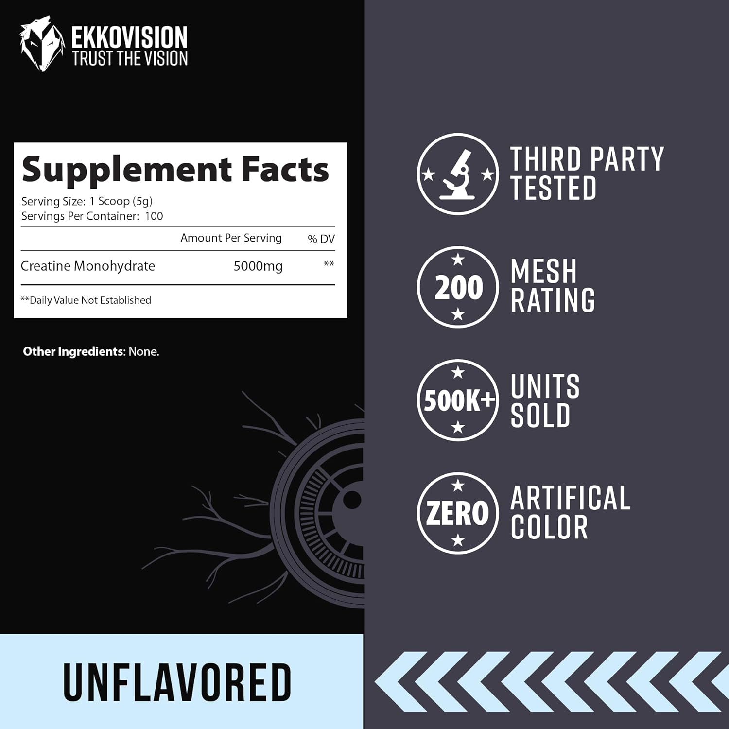 Ekkovision Creatine Monohydrate, 100 Servings, Unflavored