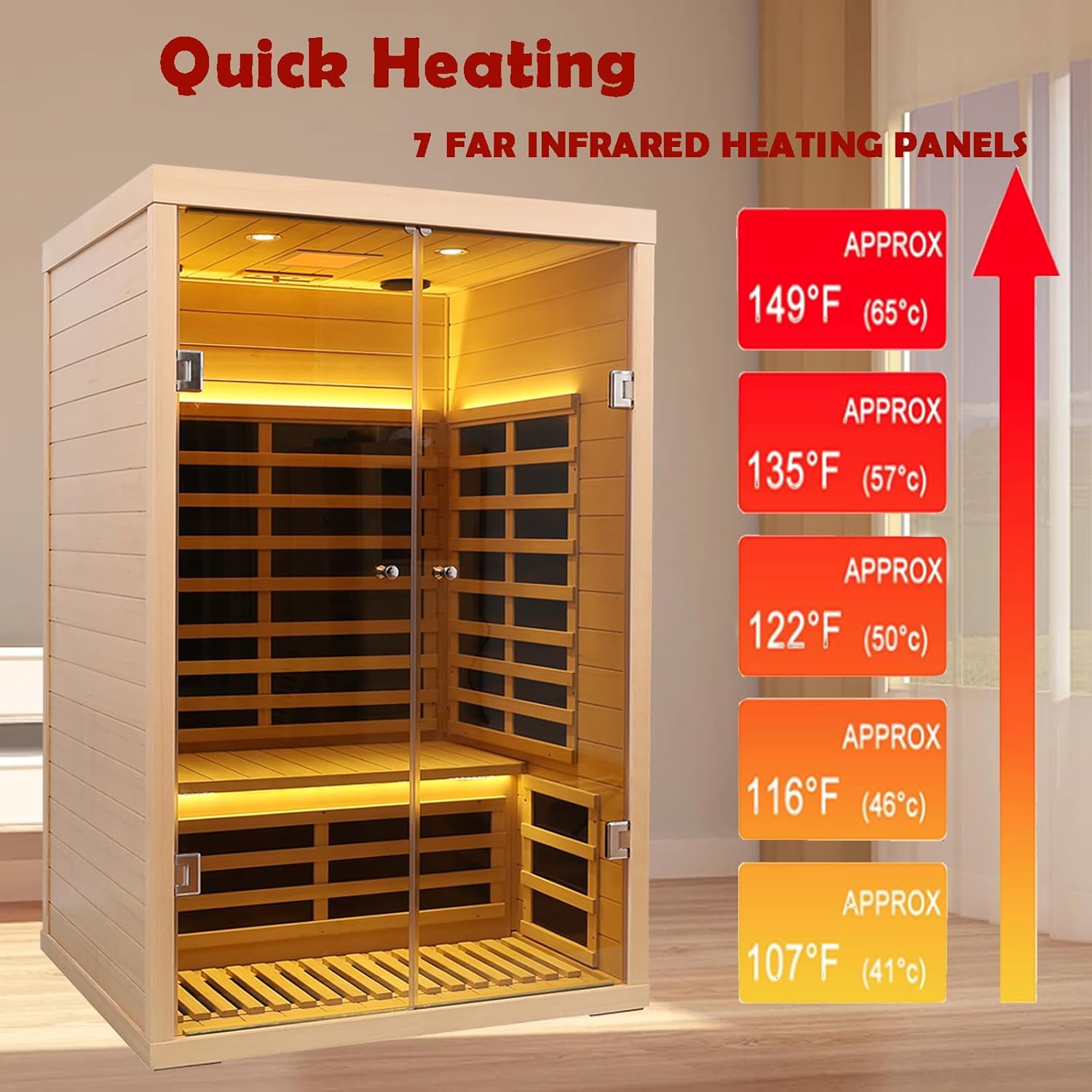 Hemlock 2 Person Low EMF Far Infrared Sauna, Home Indoor Sauna, Luxury Tempered Glass Doors
