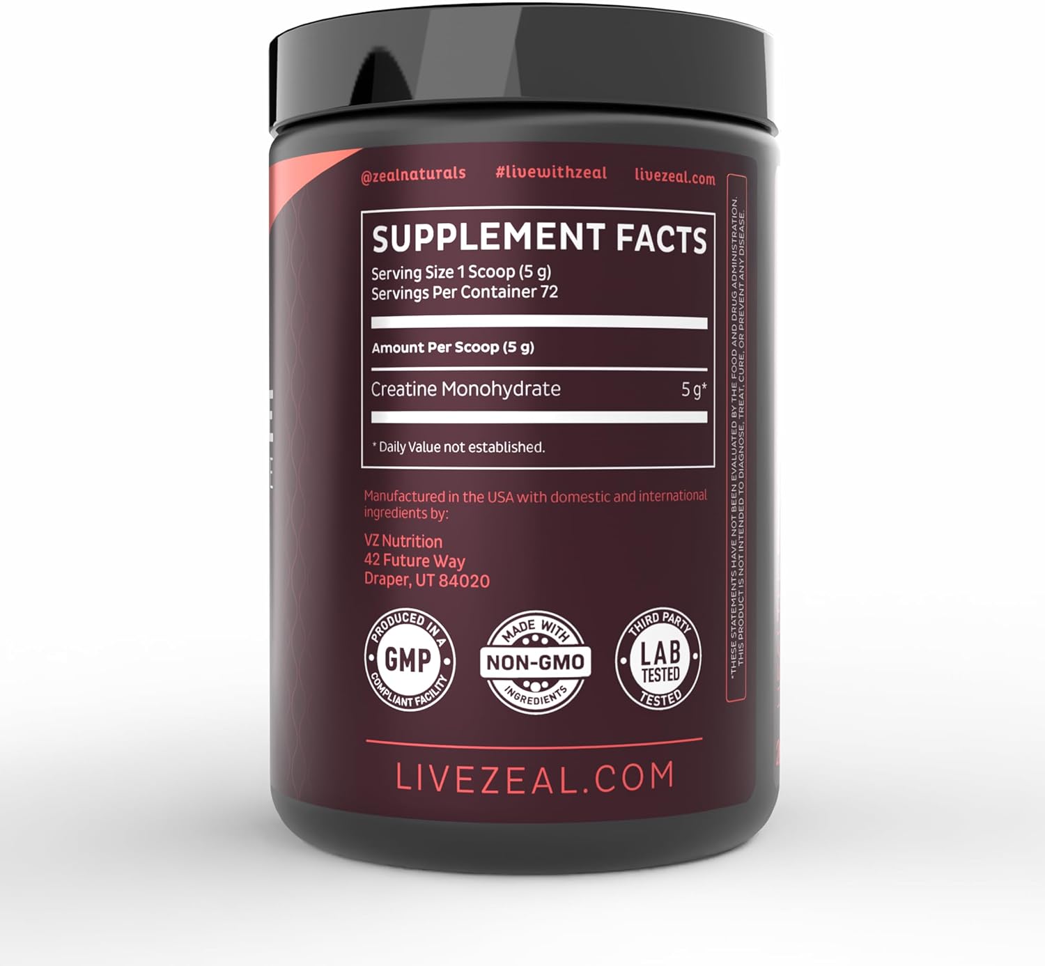 Zeal Micronized Creatine Monohydrate Powder, 5g, 72 Servings