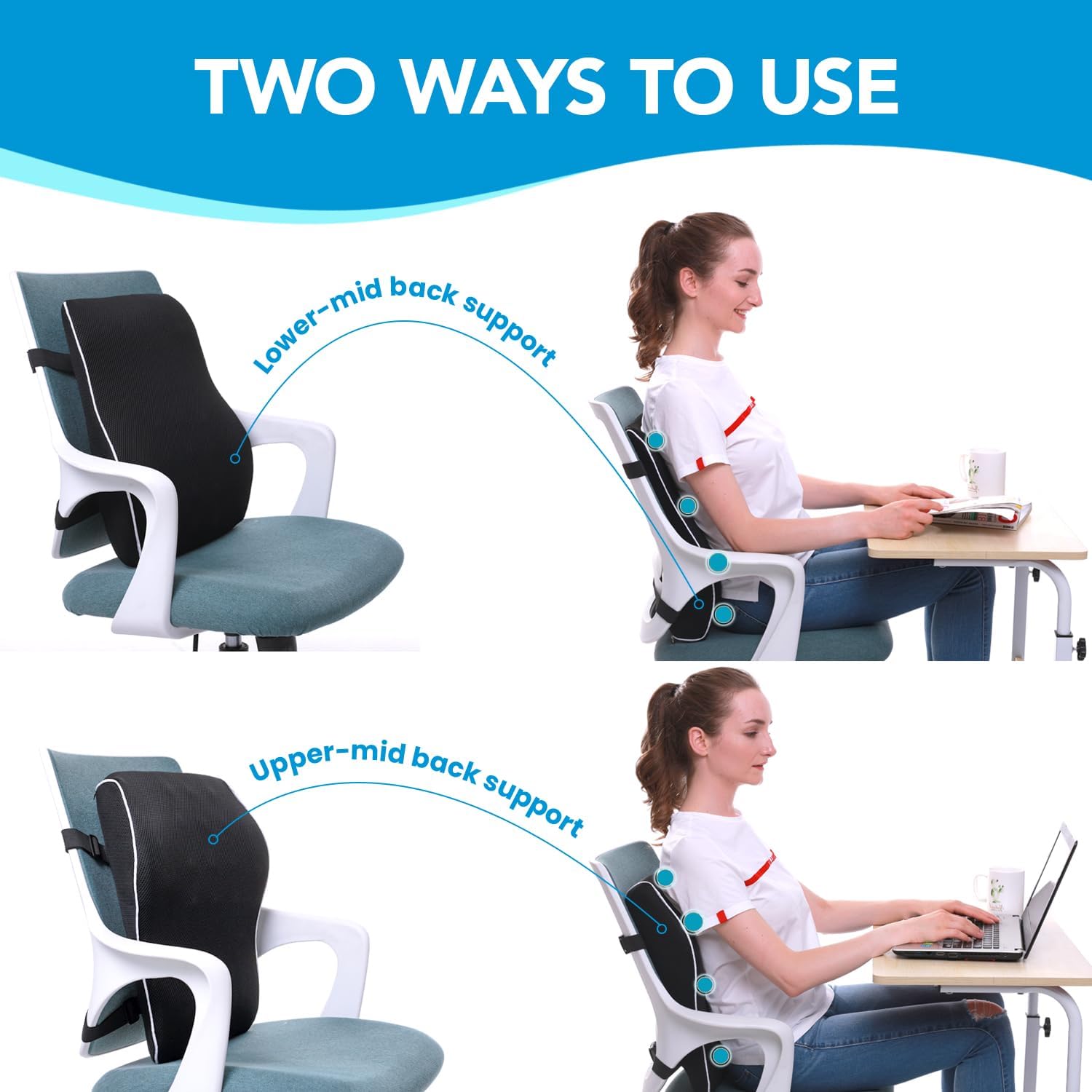 QUTOOL Memory‑Foam Lumbar Support Pillow with Breathable Mesh Cover