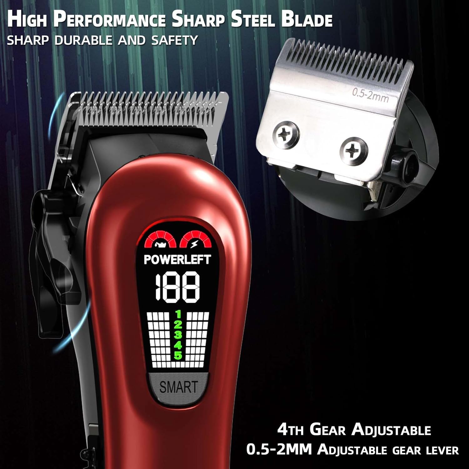 TCMKY Professional Hair Clippers for Men – Cordless/Corded, Rechargeable Trimmer Kit (Red)