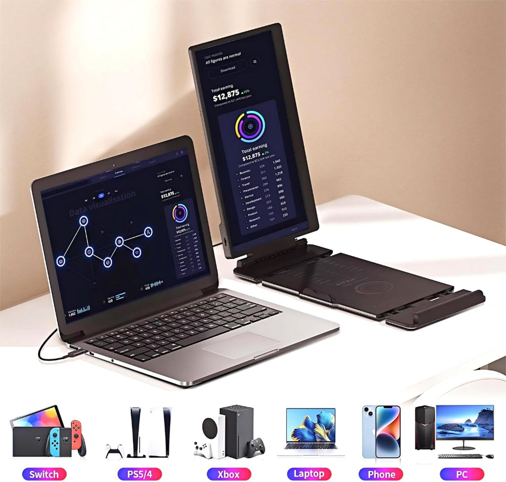 14" Dual Laptop Screen Extender – 1080P FHD, Plug & Play, USB-C/HDMI Compatible