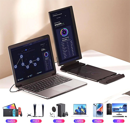 14" Dual Laptop Screen Extender – 1080P FHD, Plug & Play, USB-C/HDMI Compatible