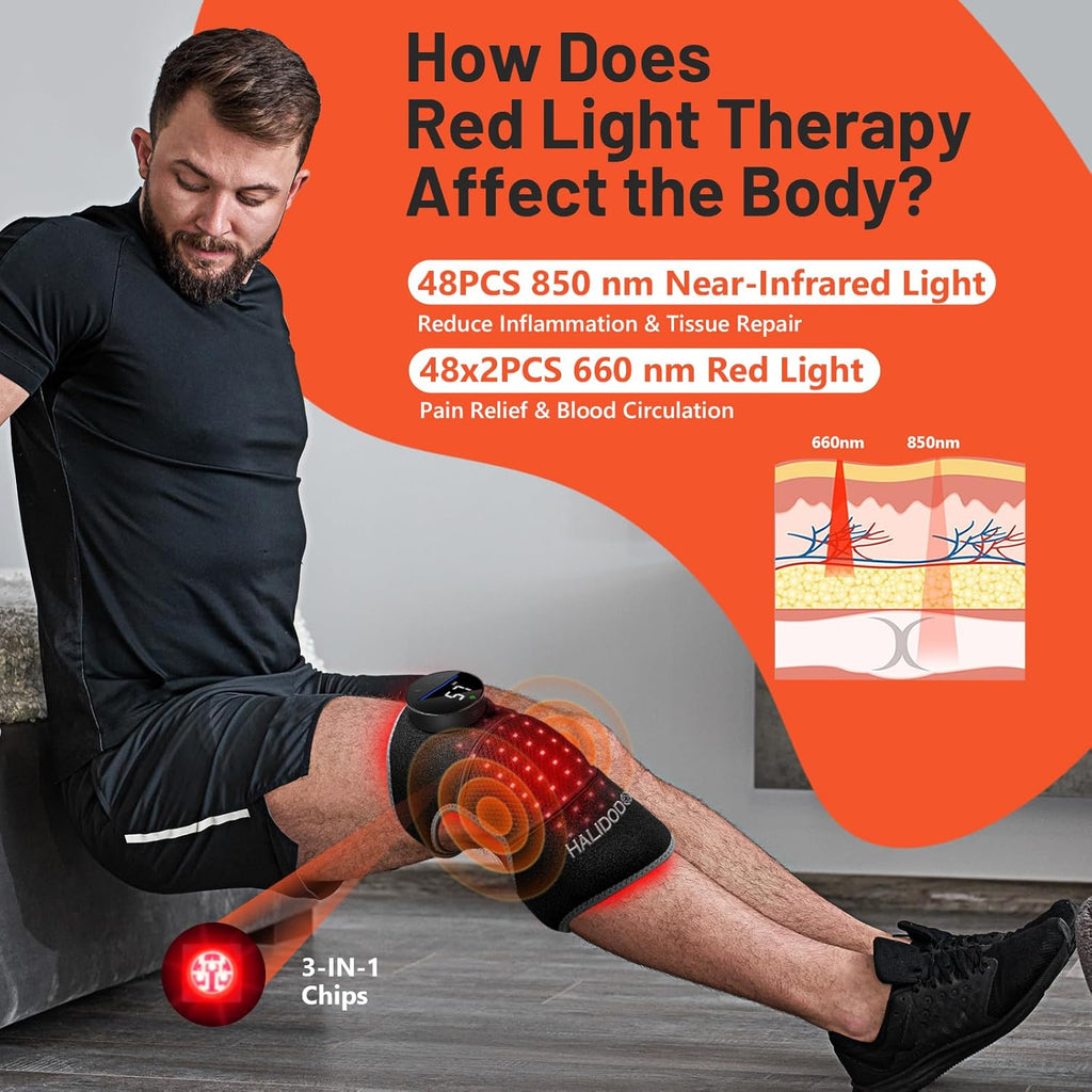 HALIDODO Red Light Therapy Knee Brace, Heated, Wireless, 660nm & 850nm