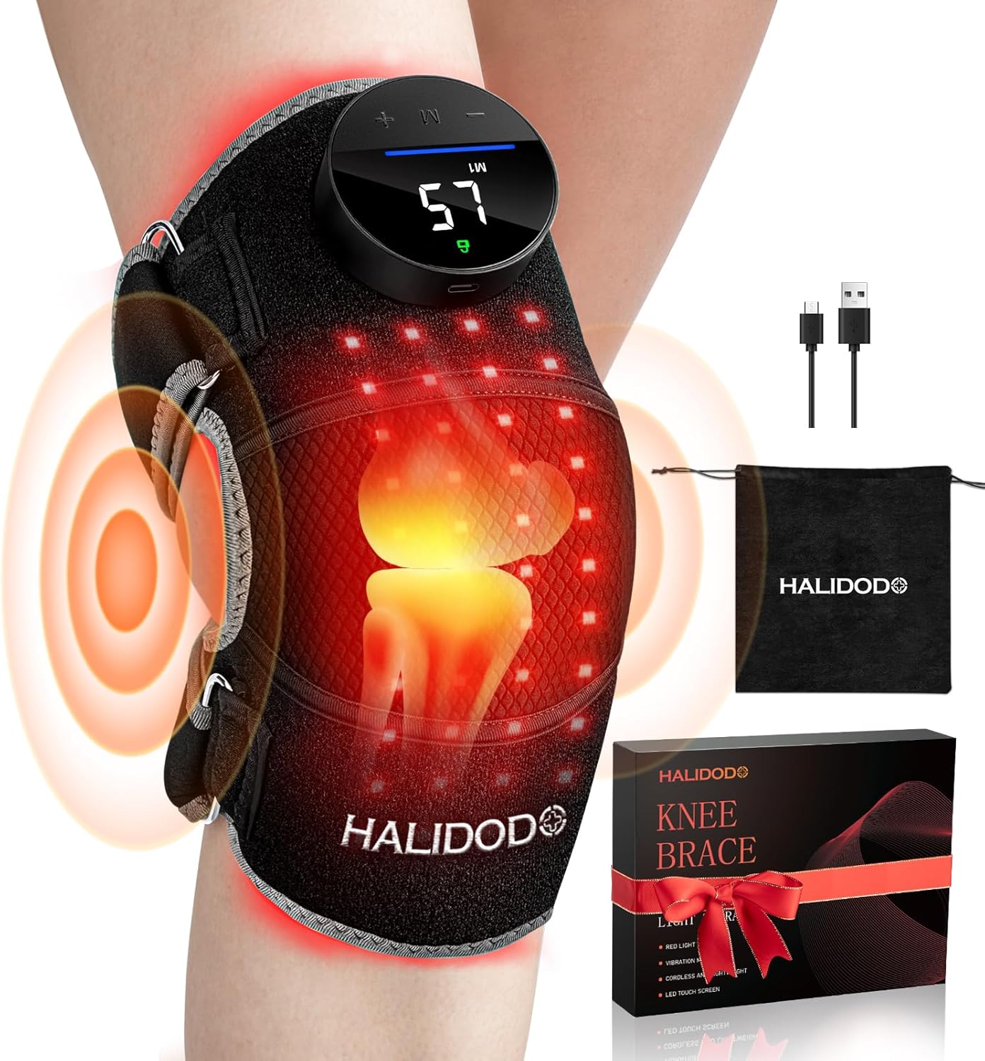 HALIDODO Red Light Therapy Knee Brace, Heated, Wireless, 660nm & 850nm