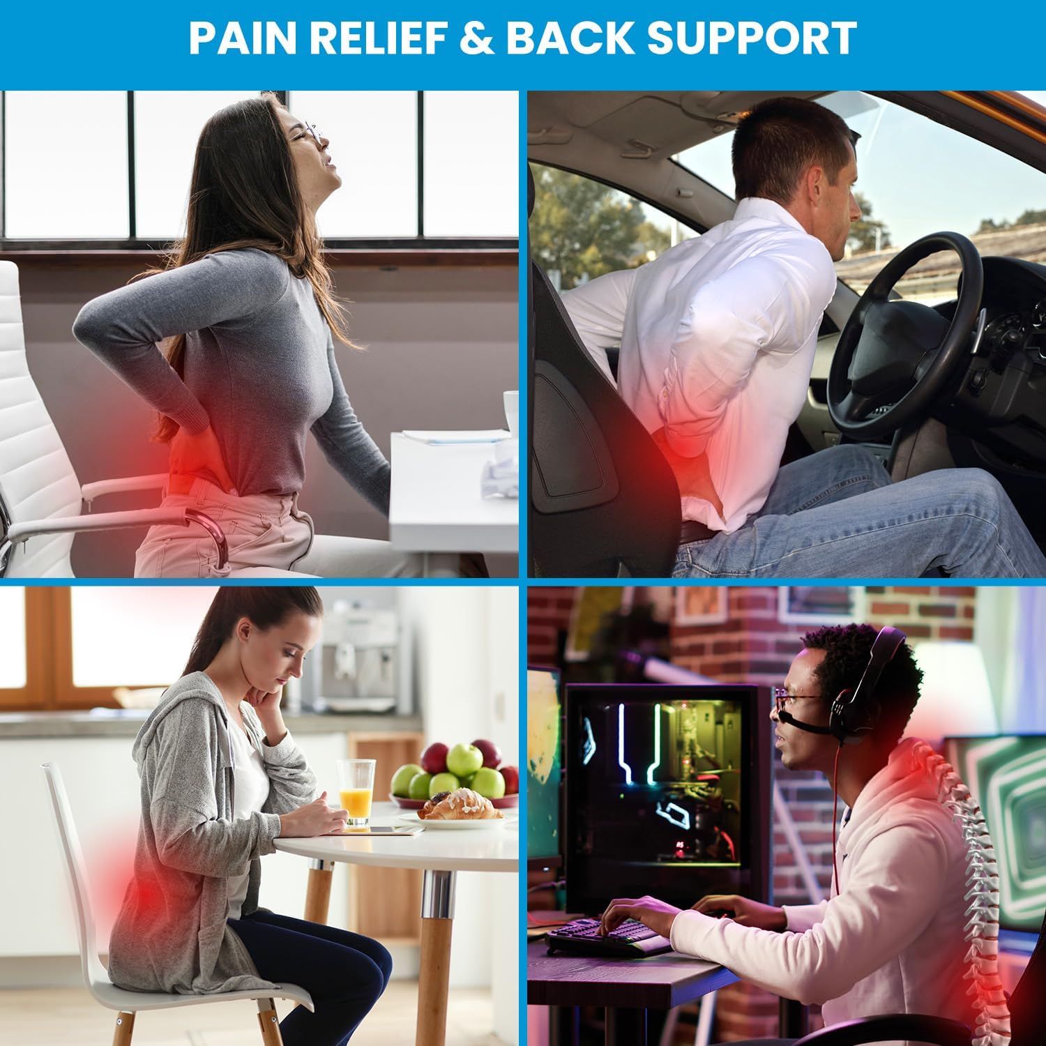 QUTOOL Memory‑Foam Lumbar Support Pillow with Breathable Mesh Cover