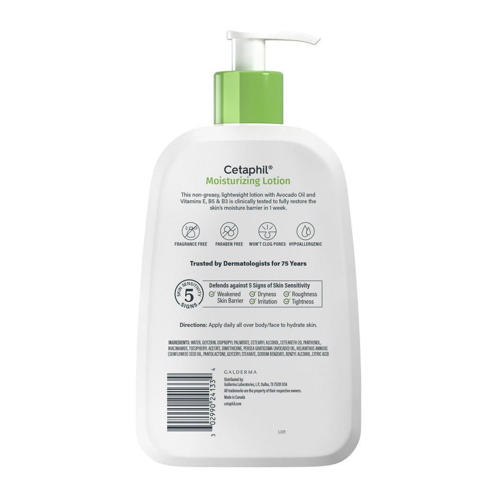 Cetaphil Moisturizing Face and Body Lotion for Normal to Dry Skin, Hydrating Fragrance Free, 16 fl oz