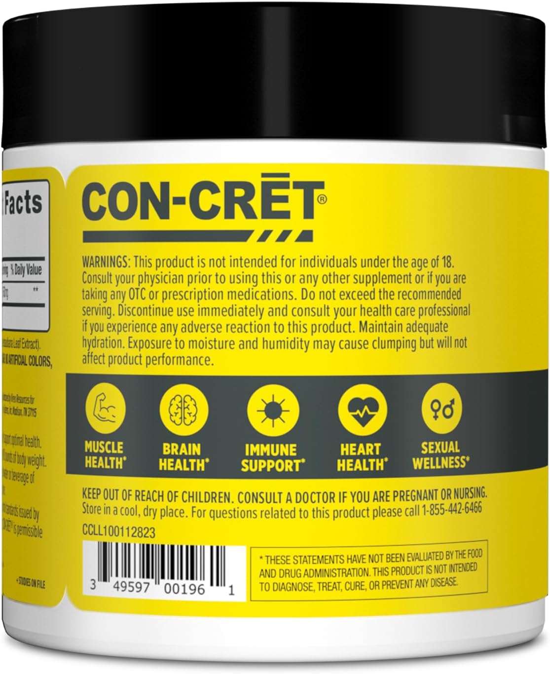 CON-CRET Creatine HCl Powder, Raspberry, 100 Servings