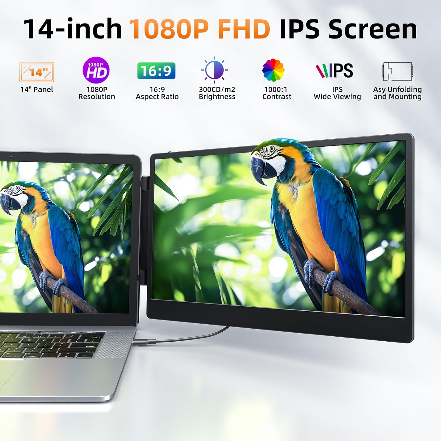 ZUMWALT 14" Triple Laptop Screen Extender, 1080P, Built-in Speakers