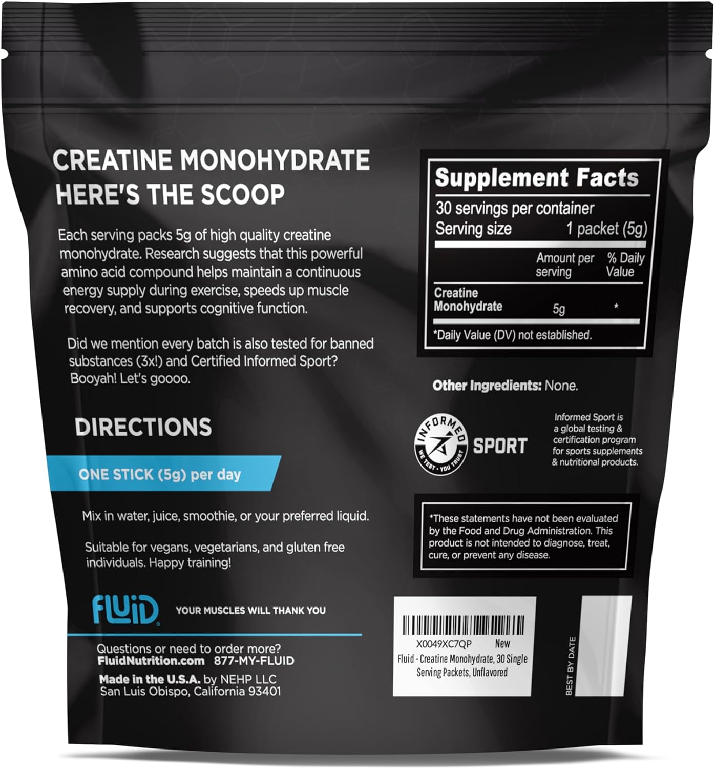 Fluid Creatine Monohydrate 5g, Ultra-Fine, 30 Servings