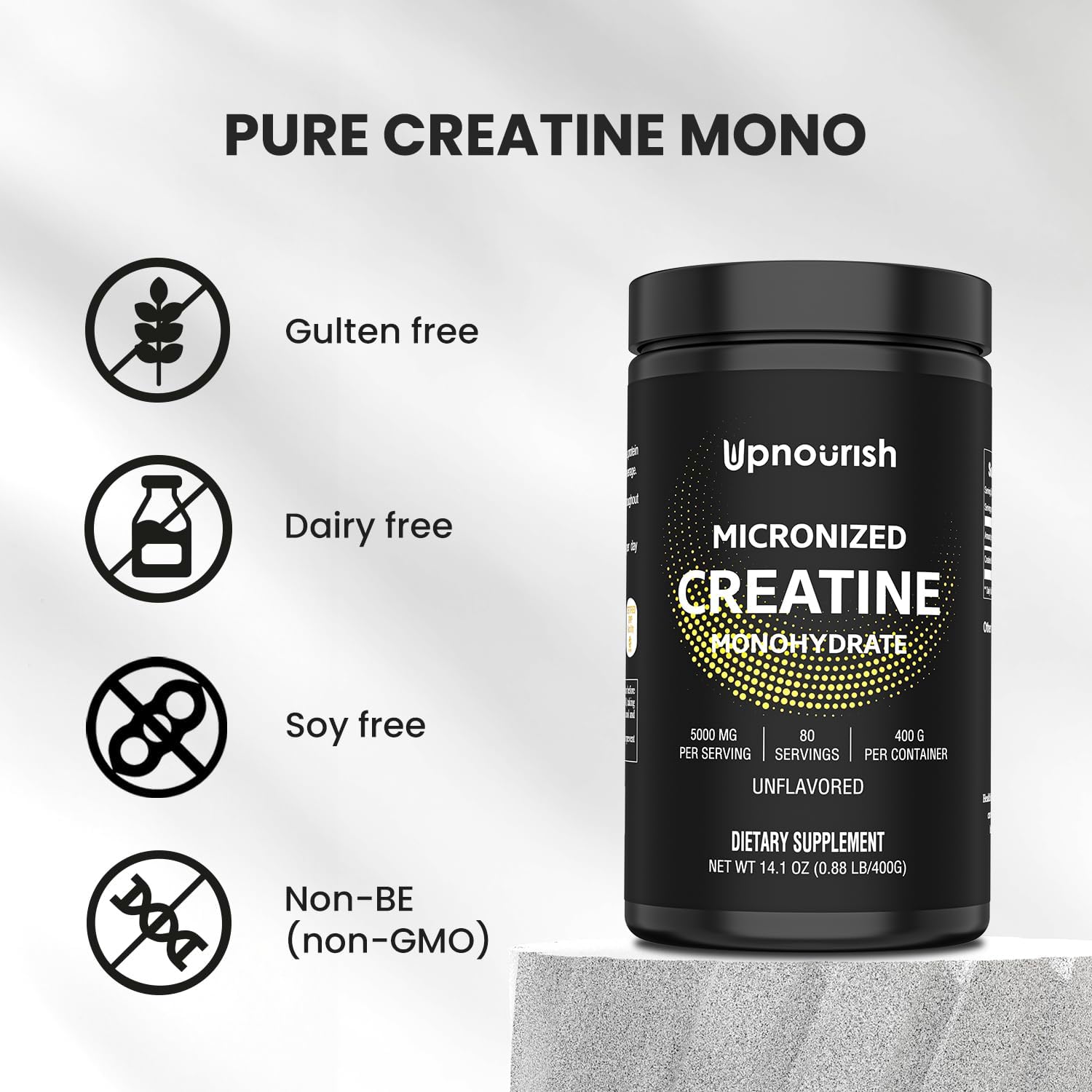 UpNourish Creatine Monohydrate 400g, Micronized, Unflavored