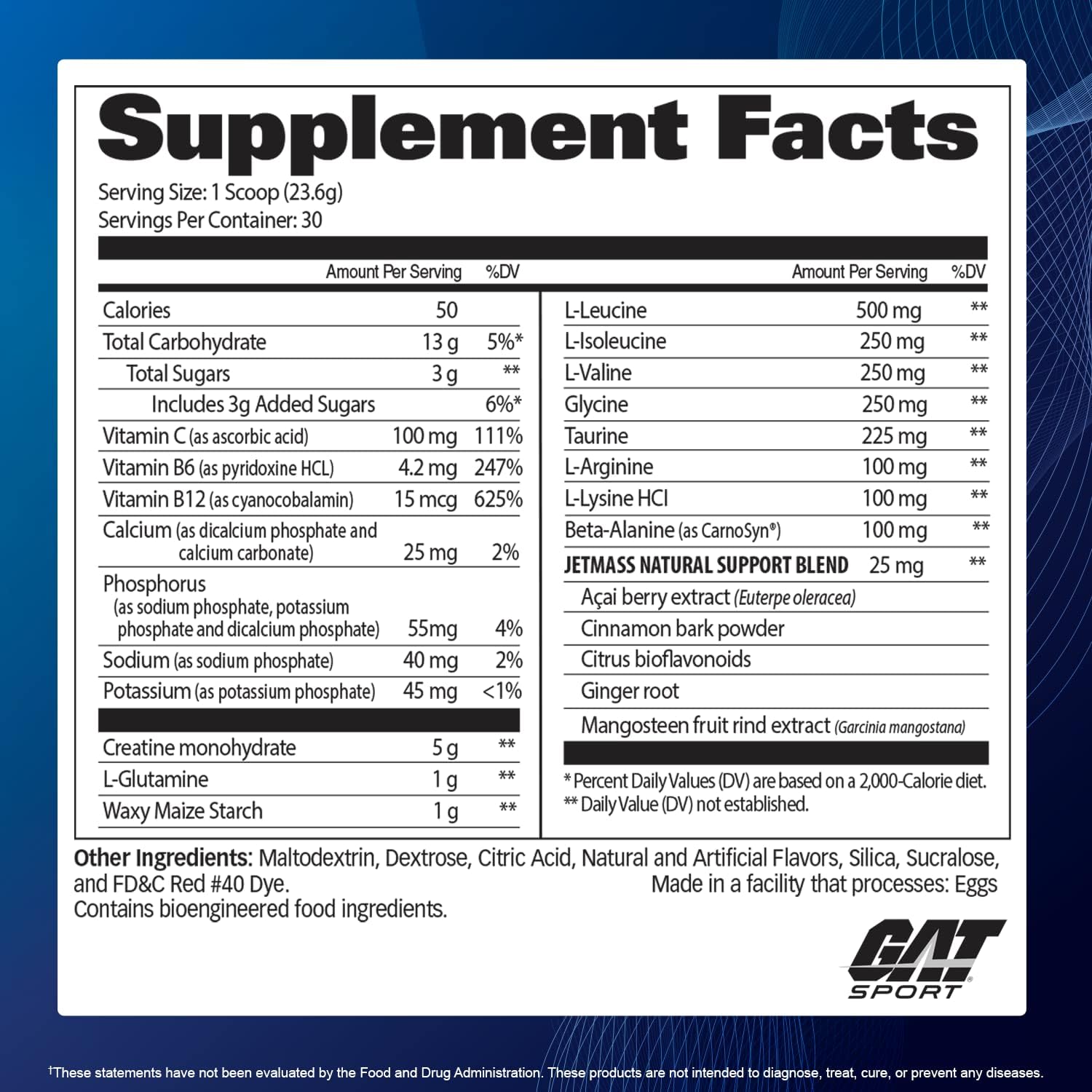 GAT Sport JetMass Creatine Powder, 30 Servings, Tropical Ice