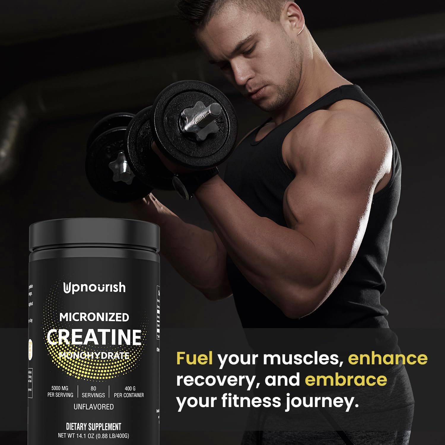 UpNourish Creatine Monohydrate 400g, Micronized, Unflavored
