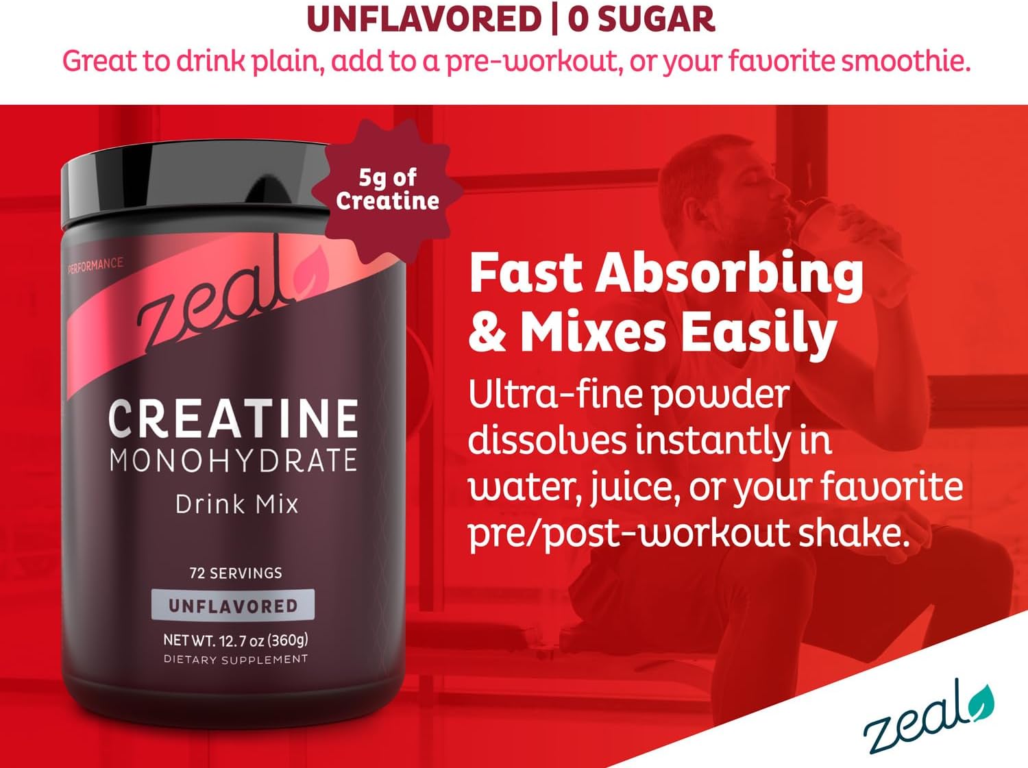 Zeal Micronized Creatine Monohydrate Powder, 5g, 72 Servings