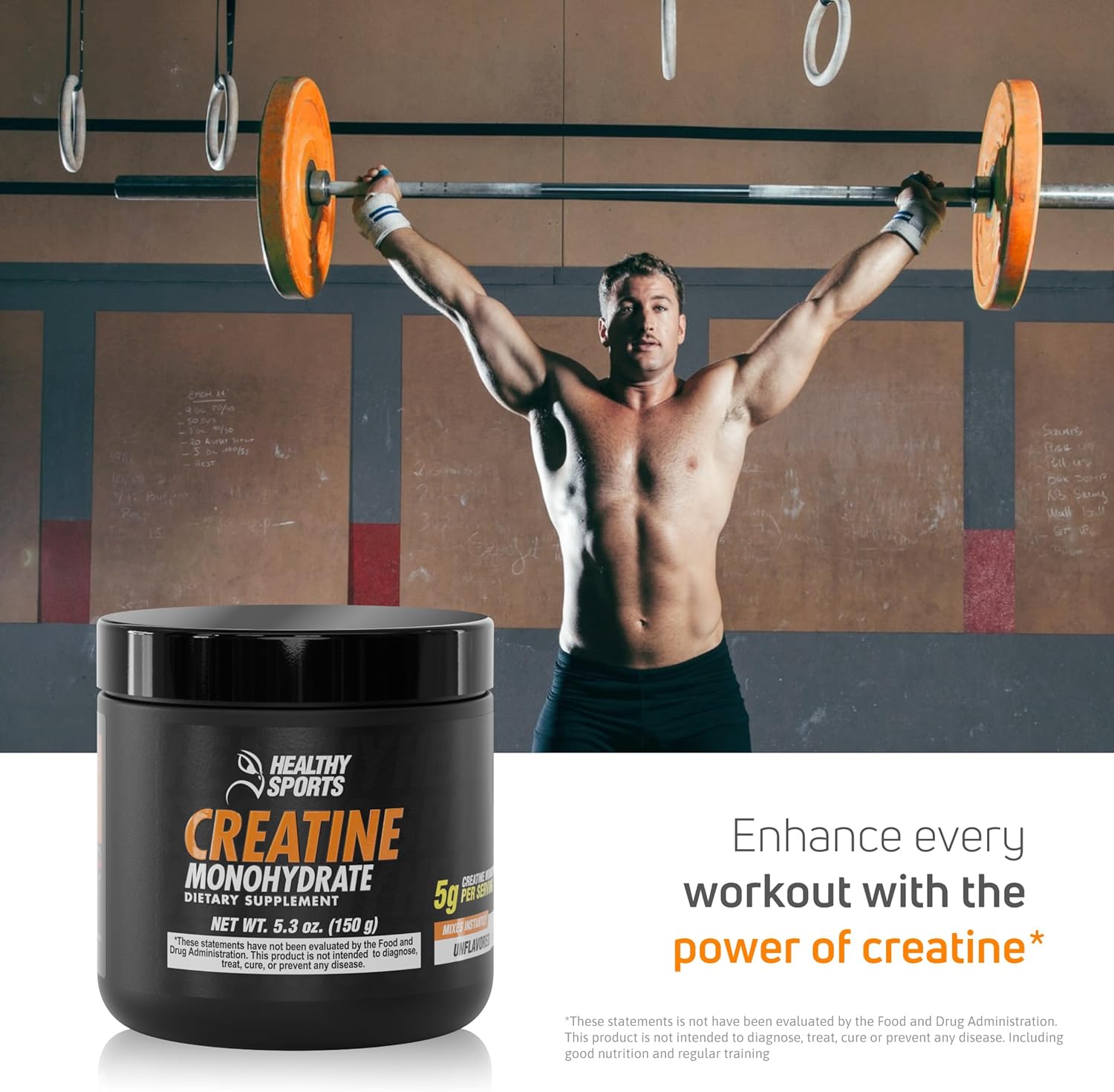 Real Fitness Creatine Monohydrate, 5.3oz, Unflavored Powder