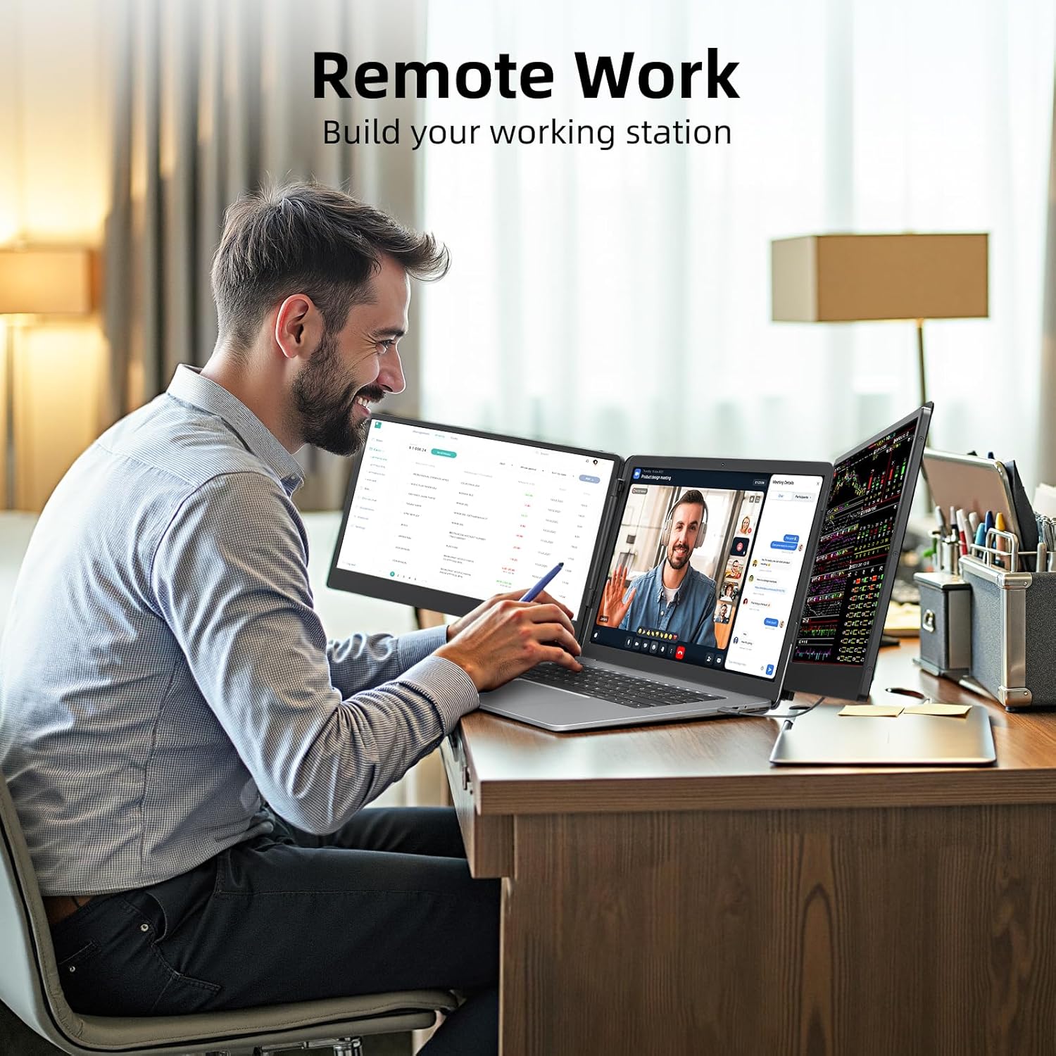 ZUMWALT 14" Triple Laptop Screen Extender, 1080P, Built-in Speakers