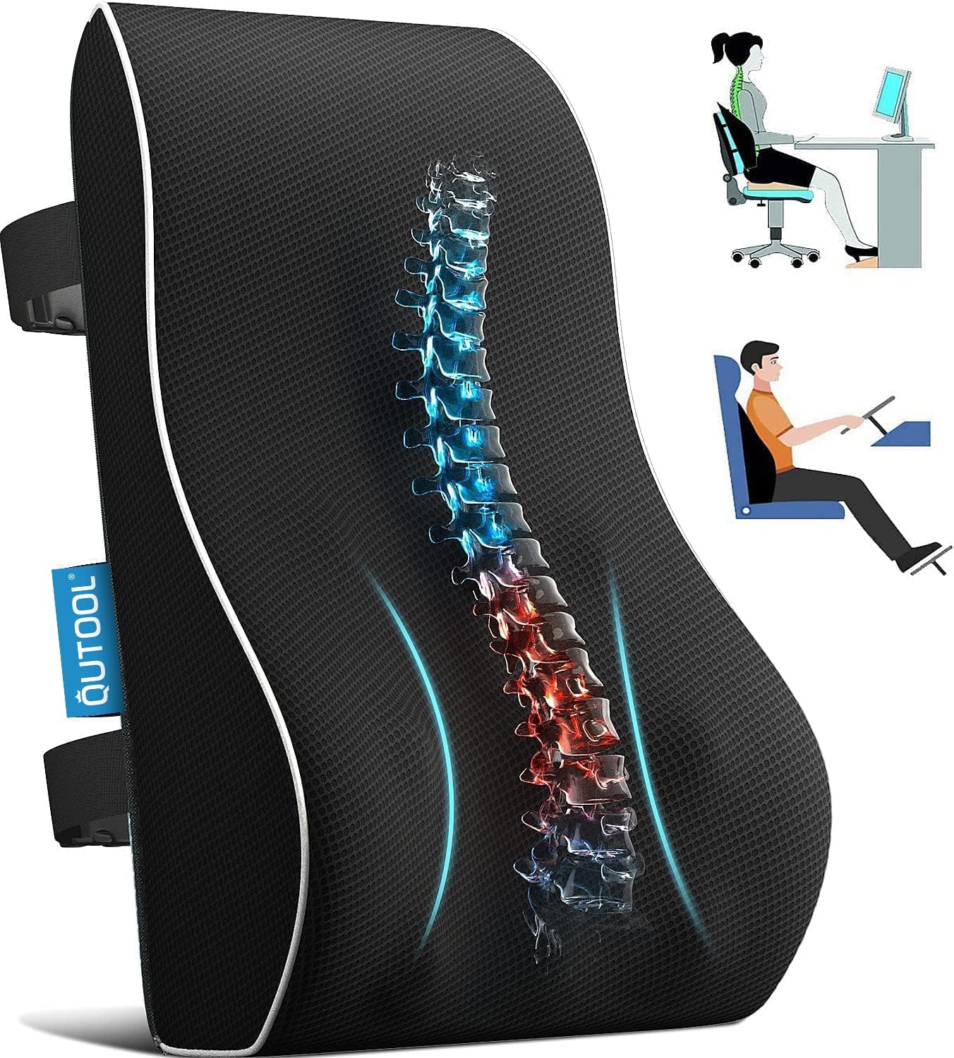 QUTOOL Memory‑Foam Lumbar Support Pillow with Breathable Mesh Cover