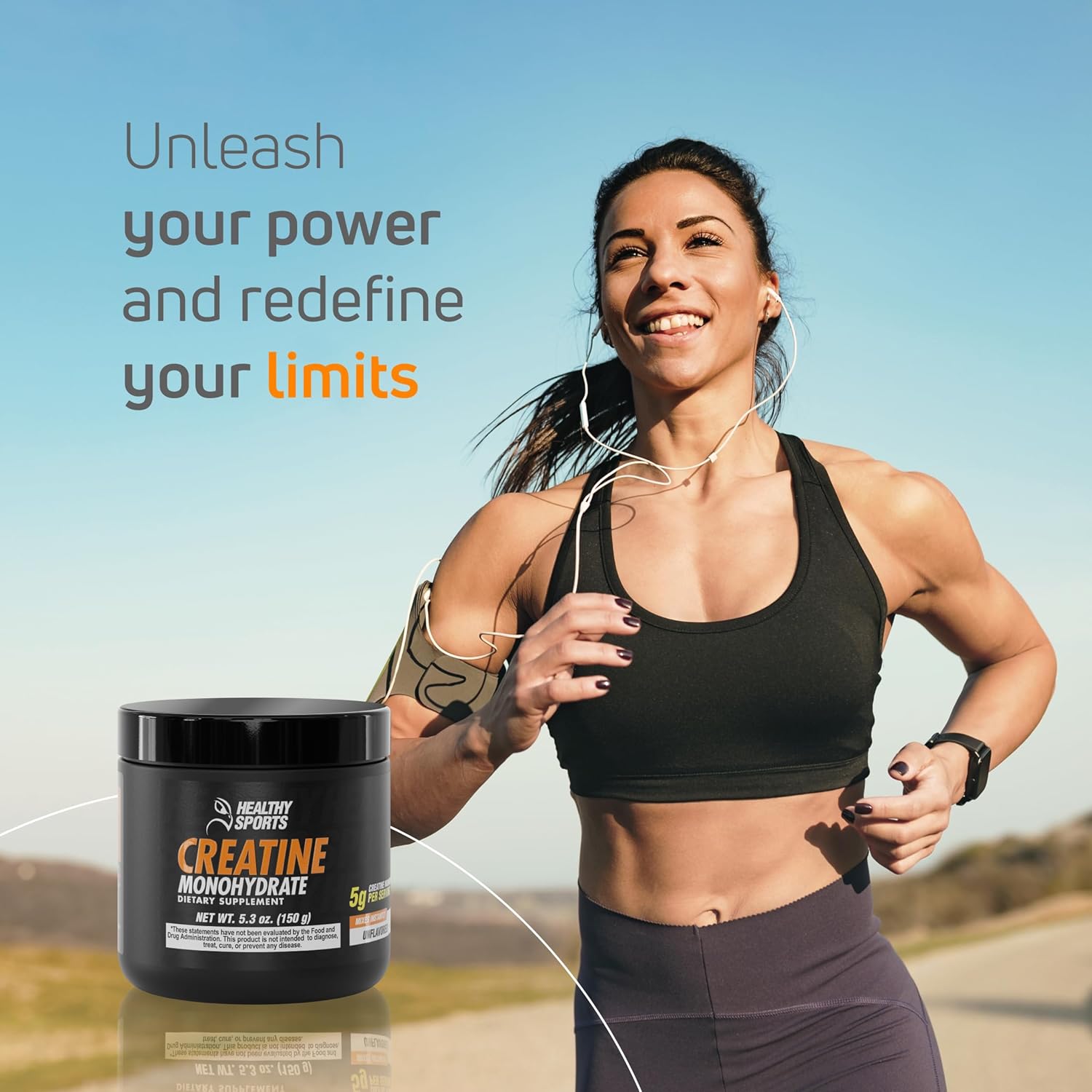 Real Fitness Creatine Monohydrate, 5.3oz, Unflavored Powder