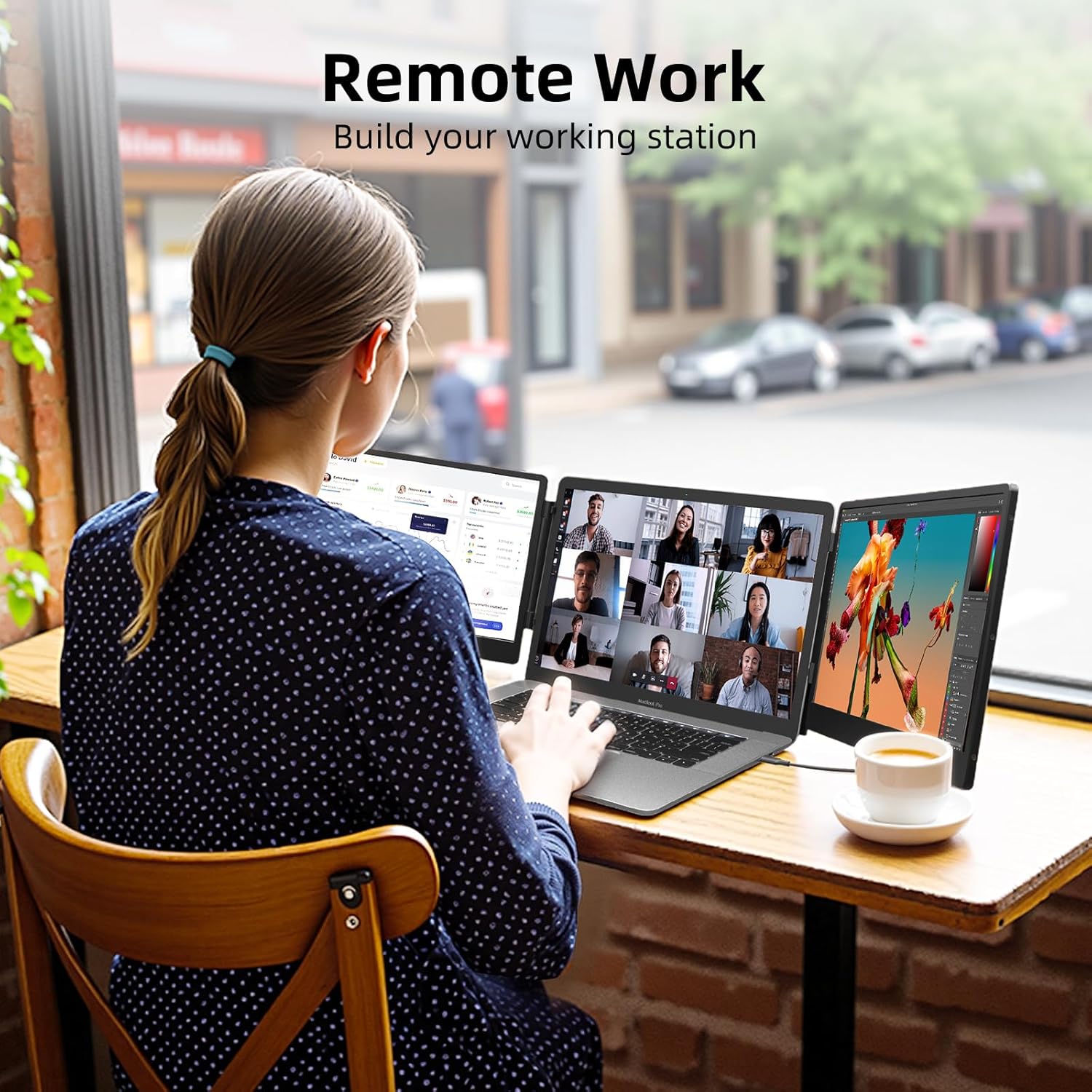 ZUMWALT 14" Triple Laptop Screen Extender, 1080P, Built-in Speakers