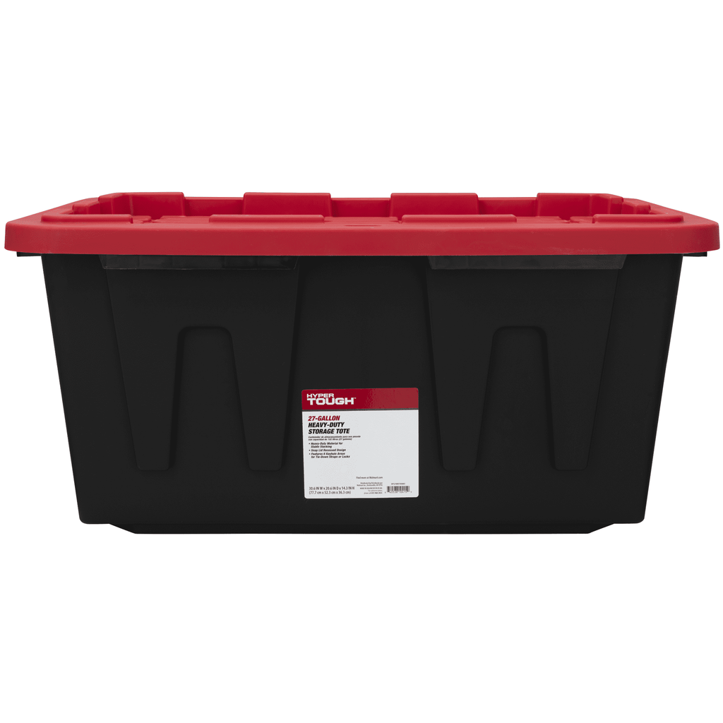 Hyper Tough Large Storage Bin, 27 Gallon Plastic Storage Container with Snap-On Lid, Black and Red