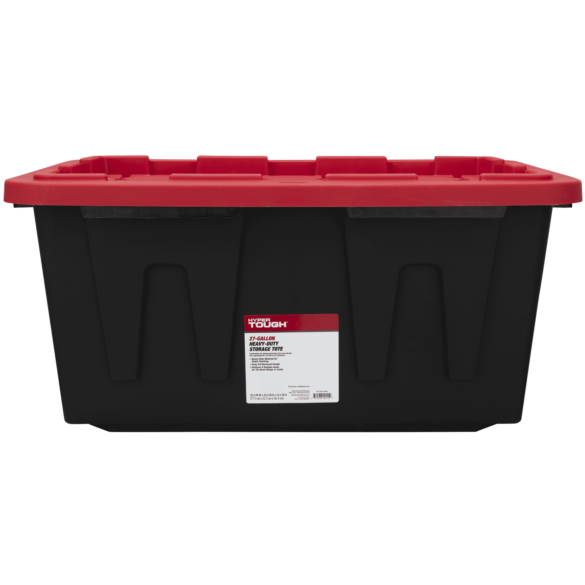 Hyper Tough Large Storage Bin, 27 Gallon Plastic Storage Container with Snap-On Lid, Black and Red