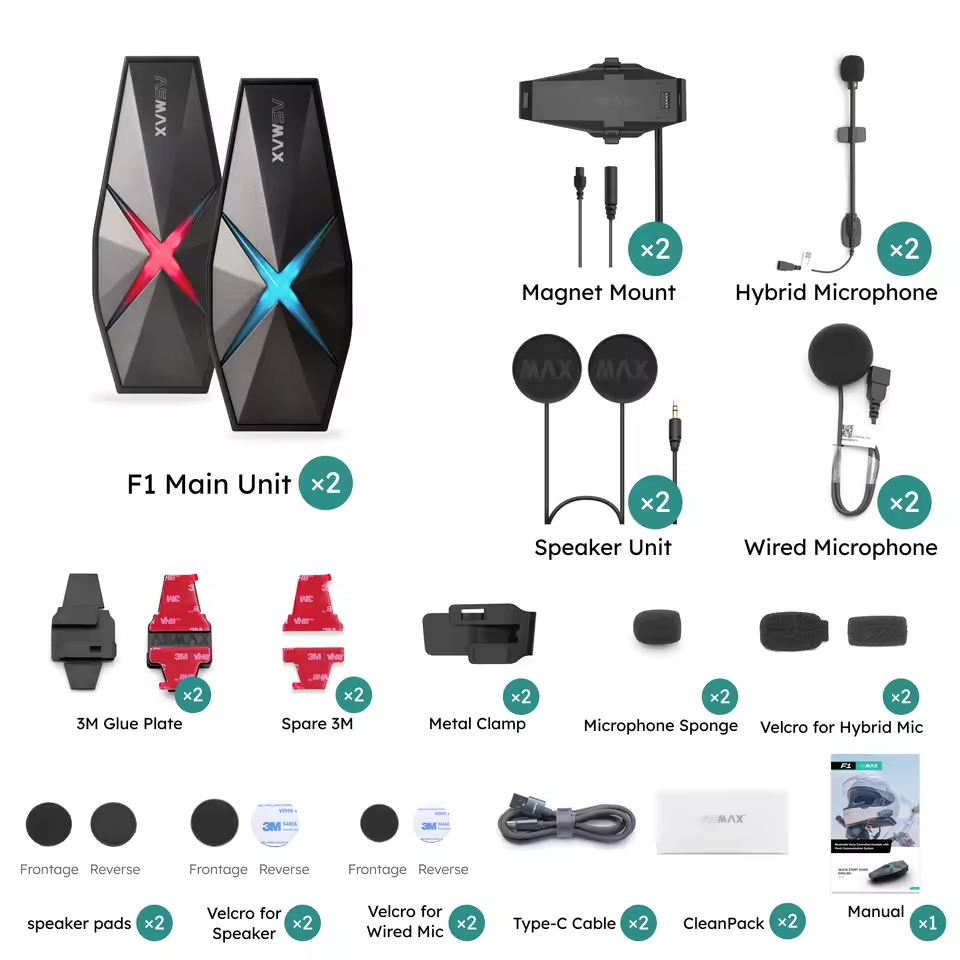 ASMAX F1 Bluetooth Motorcycle Intercom – 10 Riders, BT 5.3, IP67, HiFi Audio