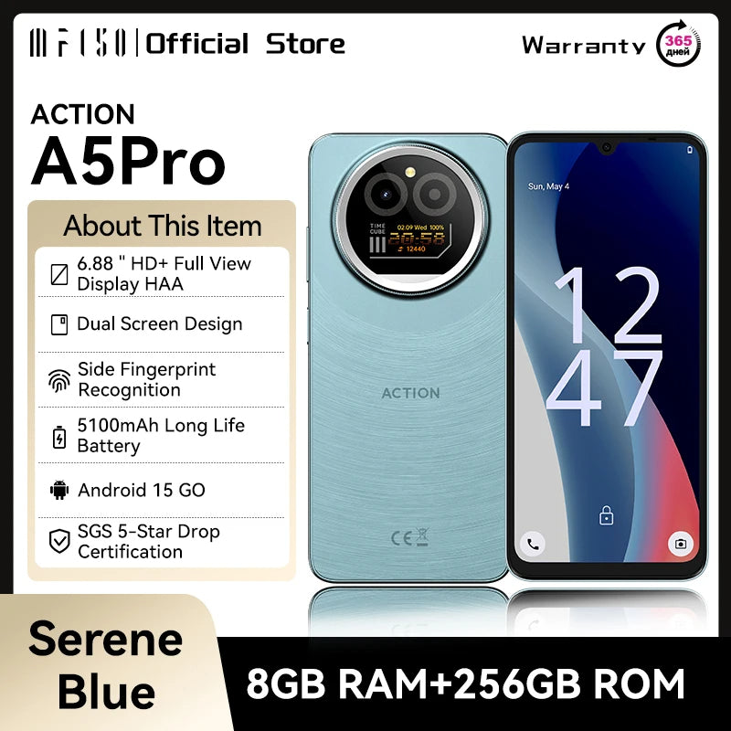 IIIF150 Action A5Pro Android Phone, 8GB RAM, 256GB, Dual Screen