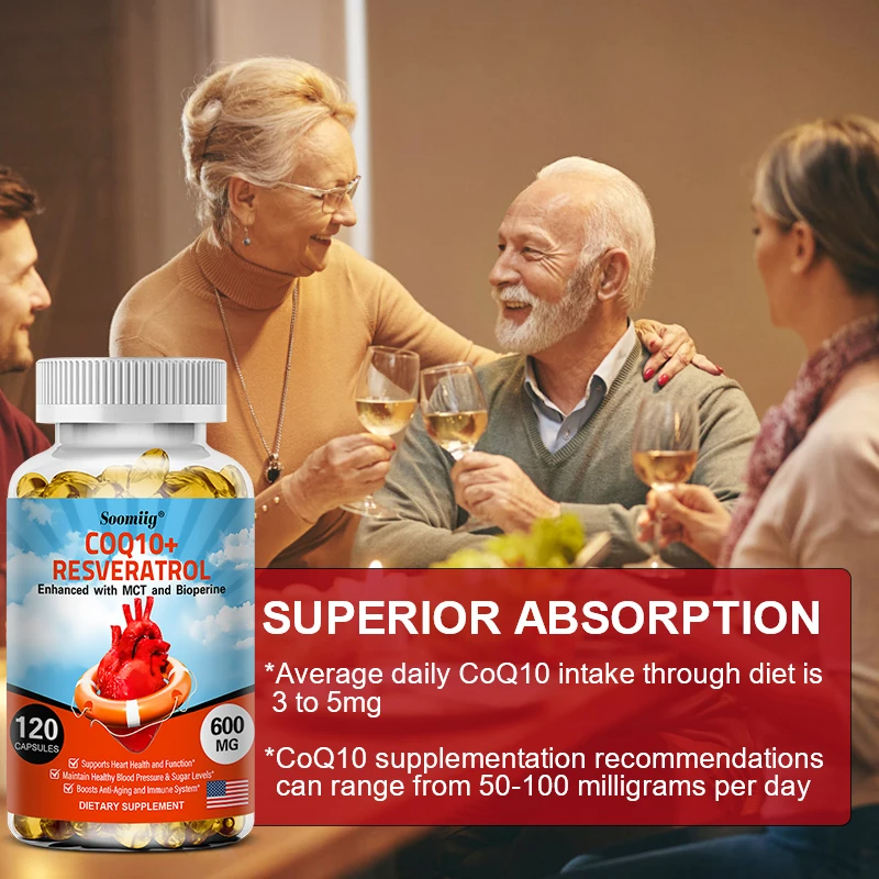 CoQ10 + Resveratrol Capsules – 120 Count, Heart & Energy Support