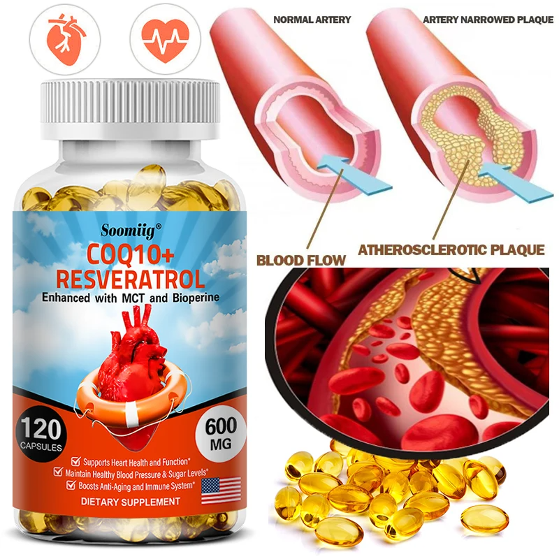 CoQ10 + Resveratrol Capsules – 120 Count, Heart & Energy Support