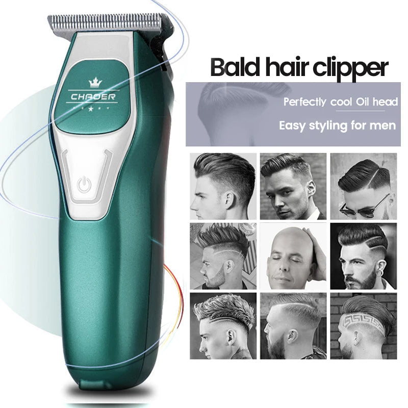 Cordless T-Blade Hair Clipper, 0mm Bald Head Trimmer for Men, USB Rechargeable, Professional Barber Tool
