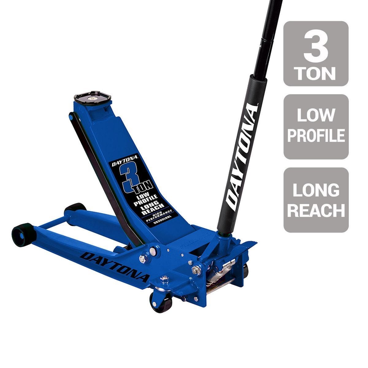 Daytona 3 Ton Low-Profile Floor Jack, Long Reach, Rapid Pump