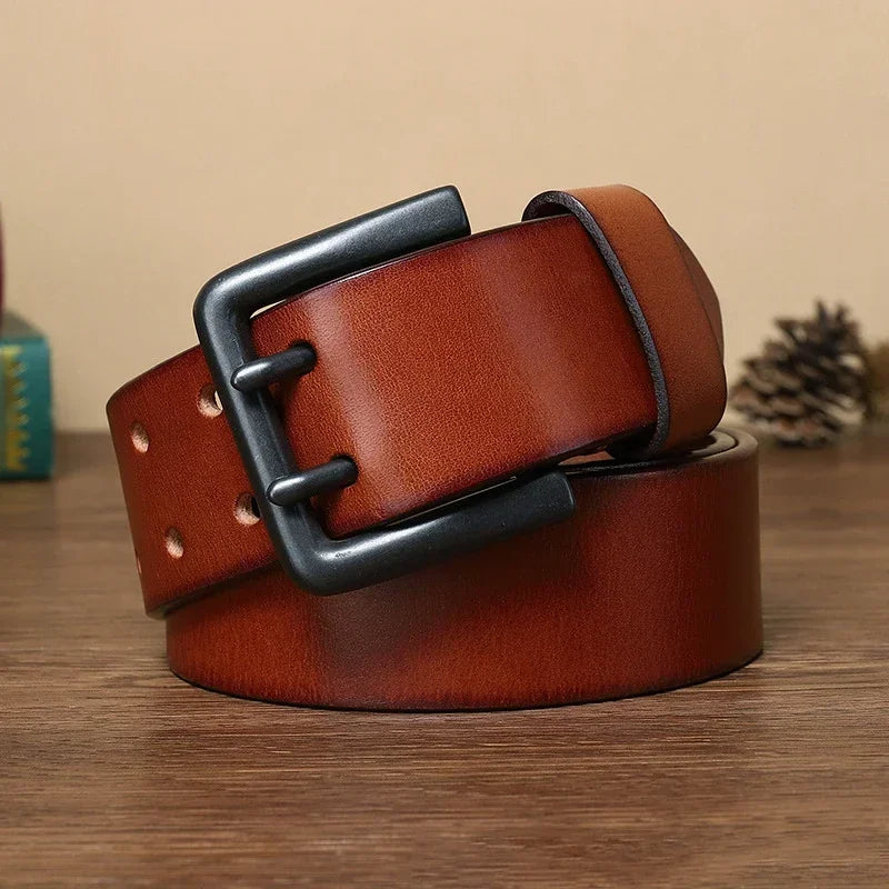 Deepeel Men’s Leather Belt – Genuine Cowskin, Double Pin Buckle