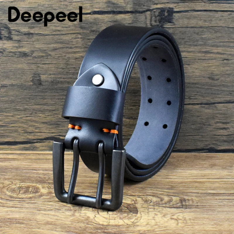 Deepeel Men’s Leather Belt – Genuine Cowskin, Double Pin Buckle
