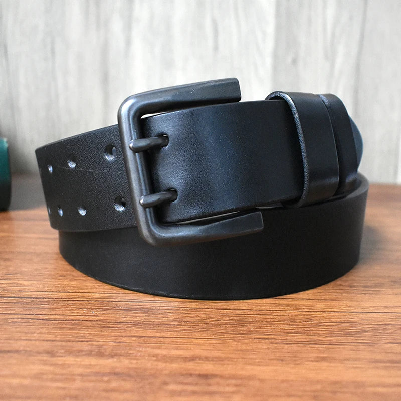 Deepeel Men’s Leather Belt – Genuine Cowskin, Double Pin Buckle