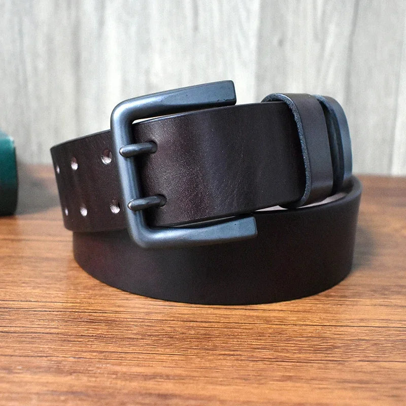 Deepeel Men’s Leather Belt – Genuine Cowskin, Double Pin Buckle