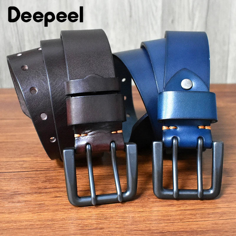 Deepeel Men’s Leather Belt – Genuine Cowskin, Double Pin Buckle