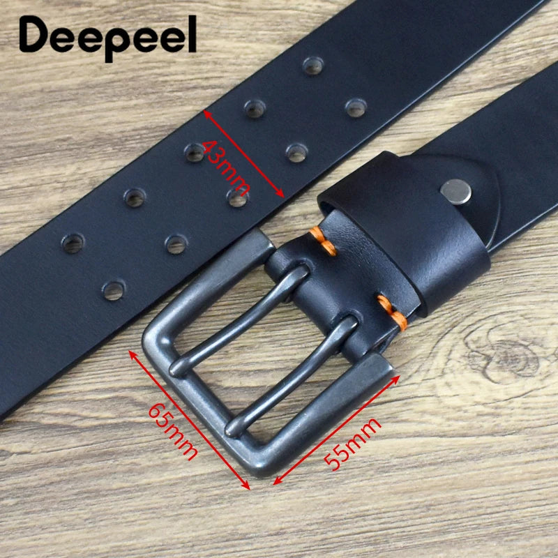 Deepeel Men’s Leather Belt – Genuine Cowskin, Double Pin Buckle